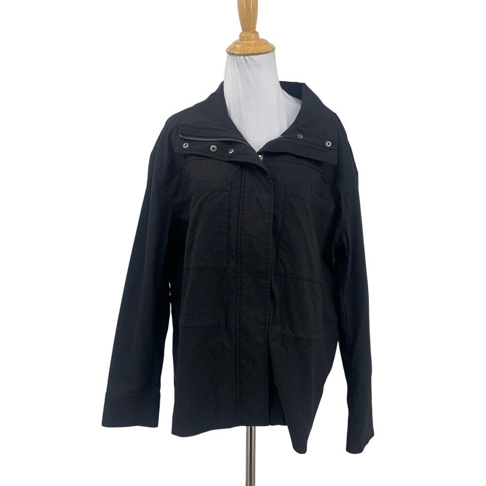 Habitat Jacket Womens M Medium Black Utility Full Zip Snap Buttons Mock Stretch